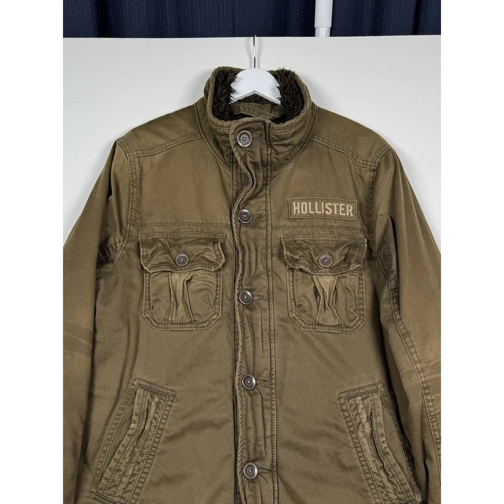 VTG Hollister Carpinteria Brown/Olive Faux Fur Lined Field Jacket L Distressed